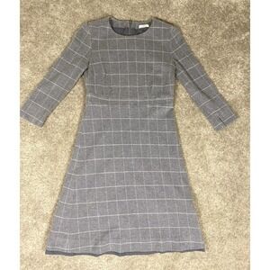Peserico Grigo Stretch Cotton Dress Lined Plaid Made In Italy Small